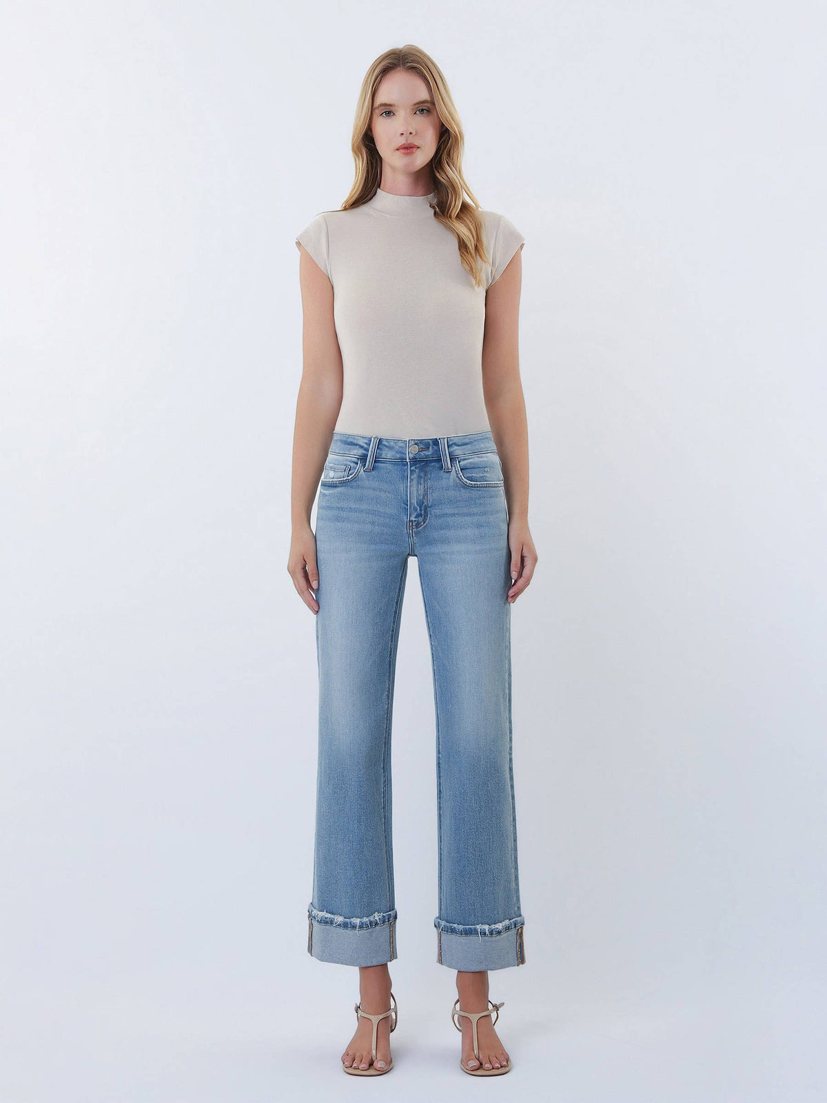 Lovervet by VERVET - MID RISE MEDIUM LIGHT CUFFED SLIM WIDE JEANS LV2181