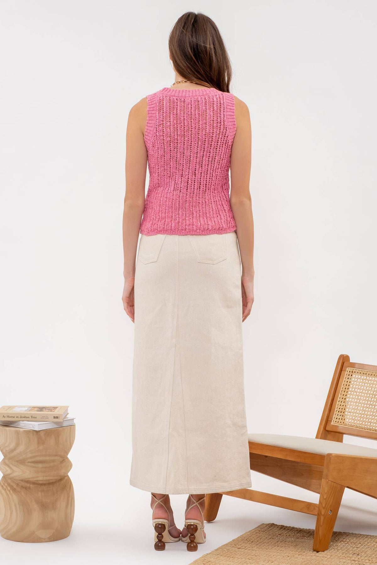 Blu Pepper - ROUND NECK CROCHET SWEATER KNIT TANK TOP