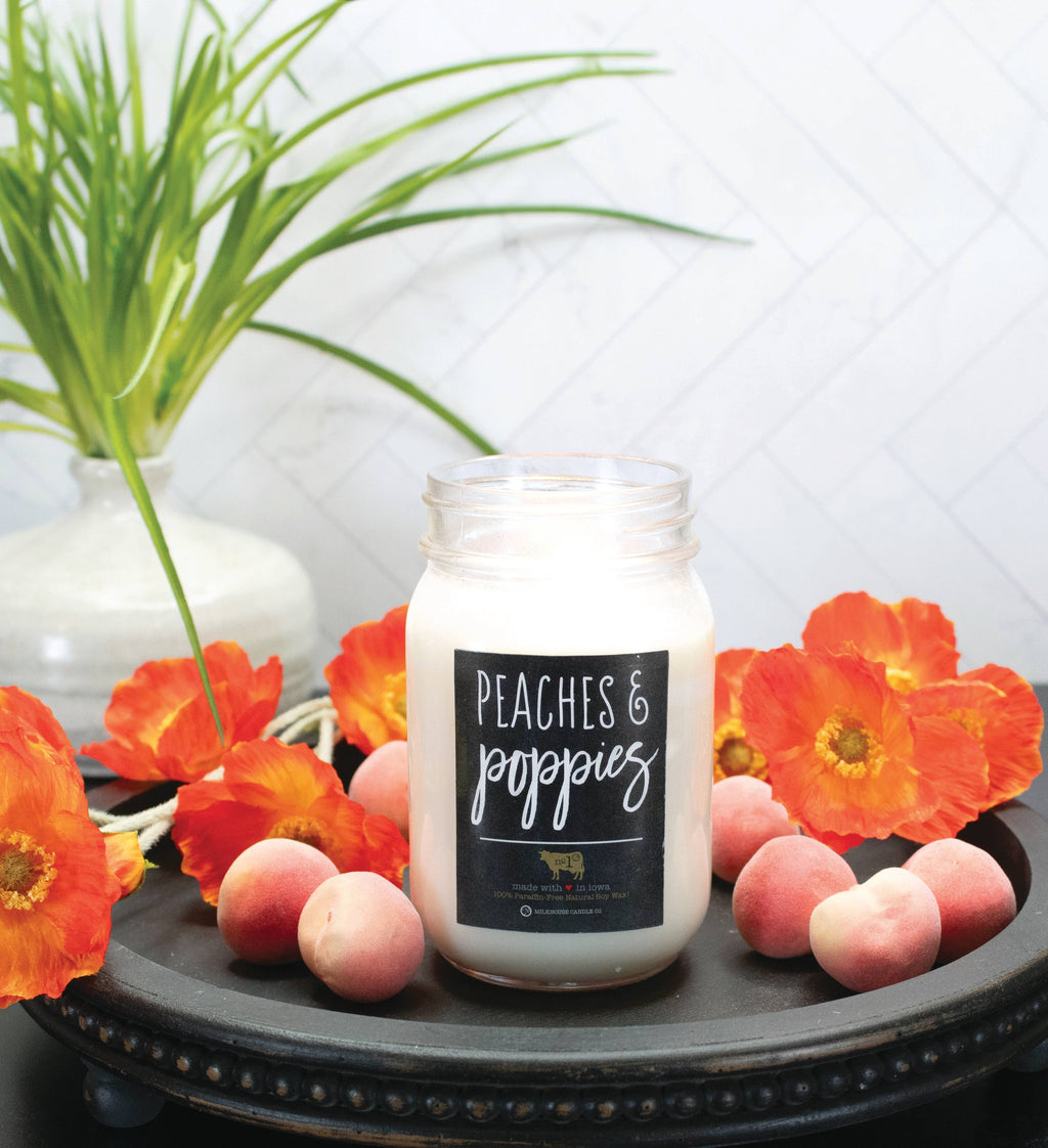 Milkhouse Candle Company - 13 oz Mason Jar Candle: Peaches & Poppies