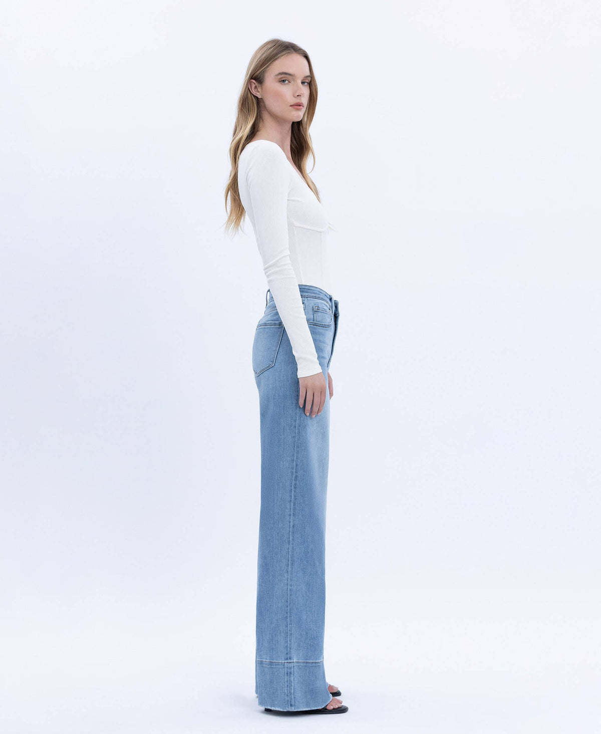 VERVET by FLYING MONKEY - HIGH RISE RAW HEM WIDE A LINE JEANS T6596