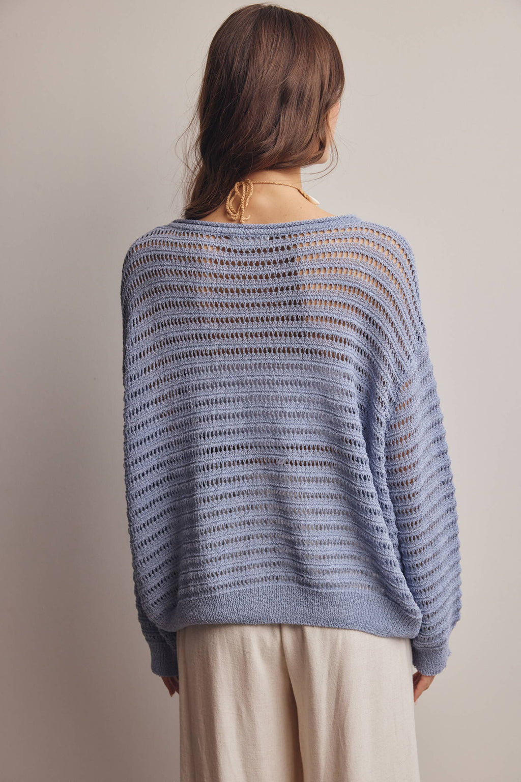Forte - Open-Knit Stripe Sweater Top FSW0056
