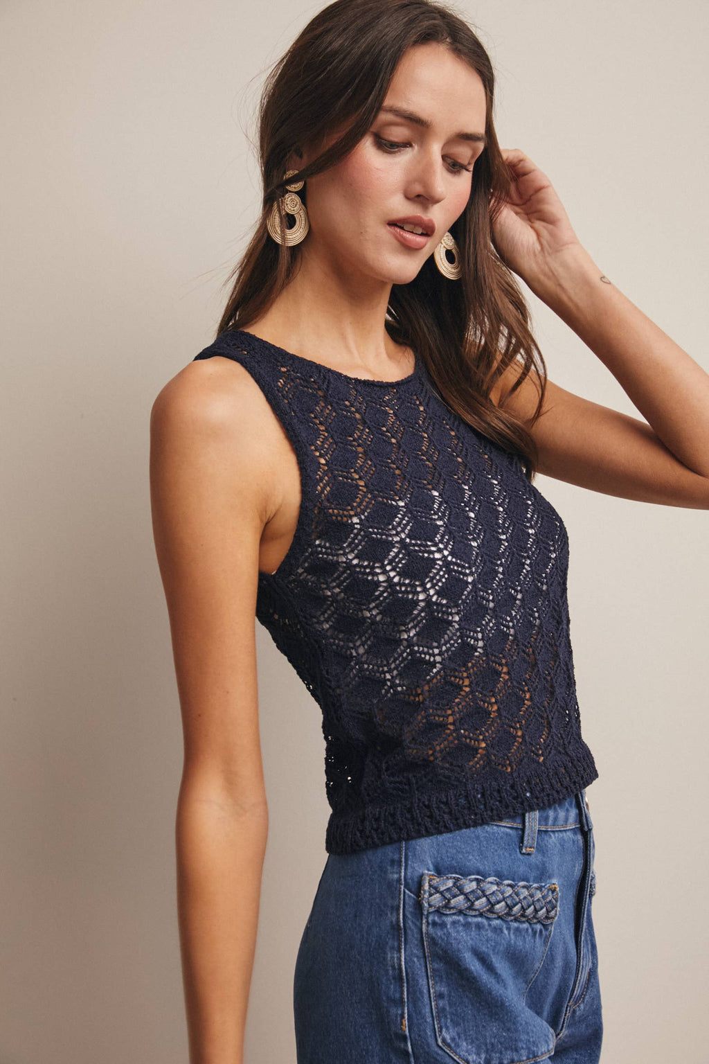Forte - Sleeveless Crochet Knit Tank Top FSW0048