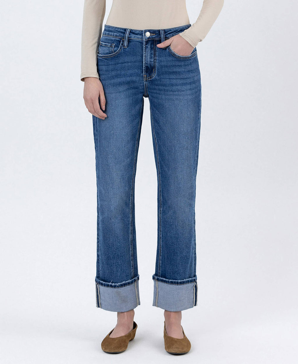 Lovervet by VERVET - HIGH RISE CUFFED ANKLE STRAIGHT JEANS LV1608
