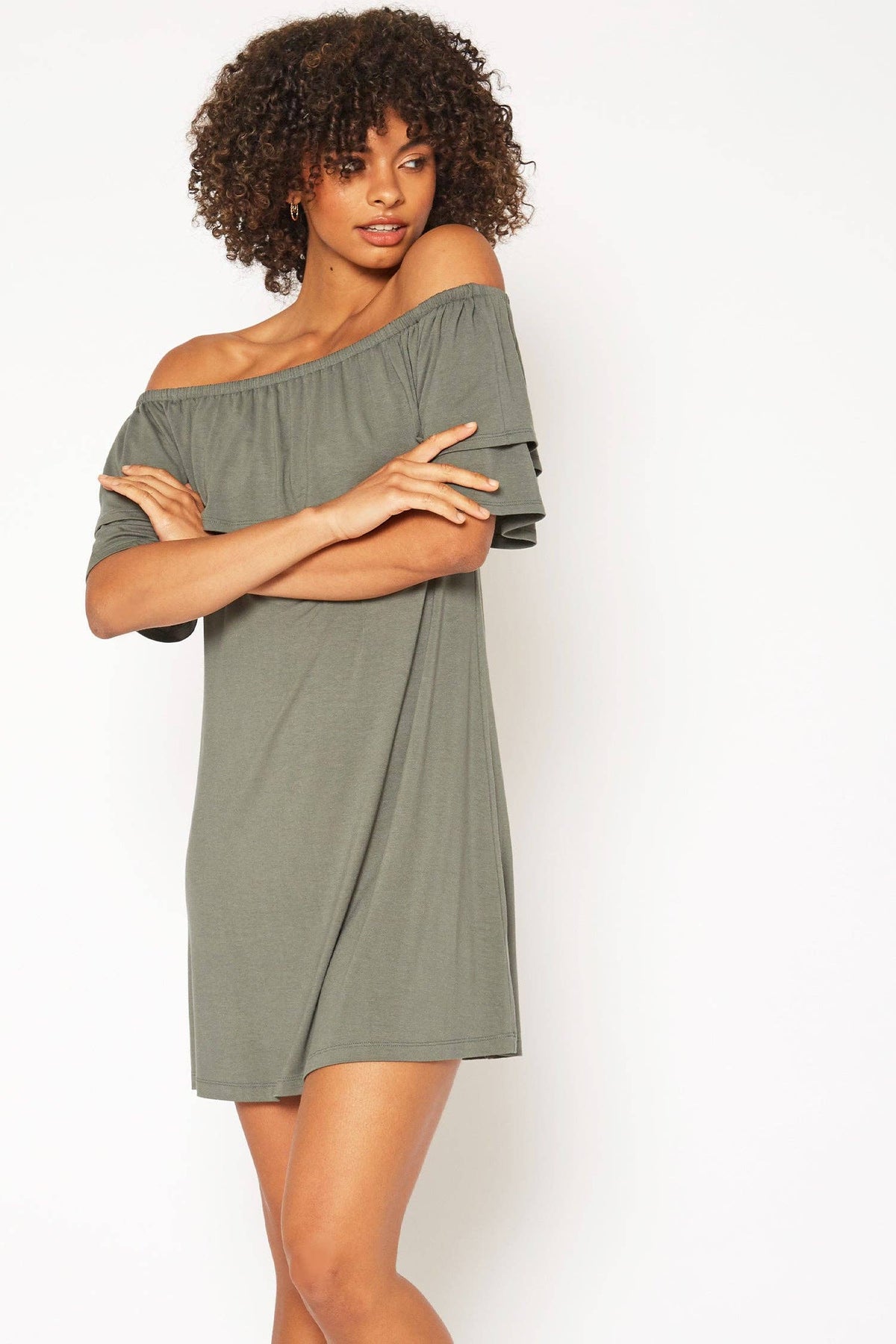 Robin K - Women's Basic Off Shoulder Midi Dress