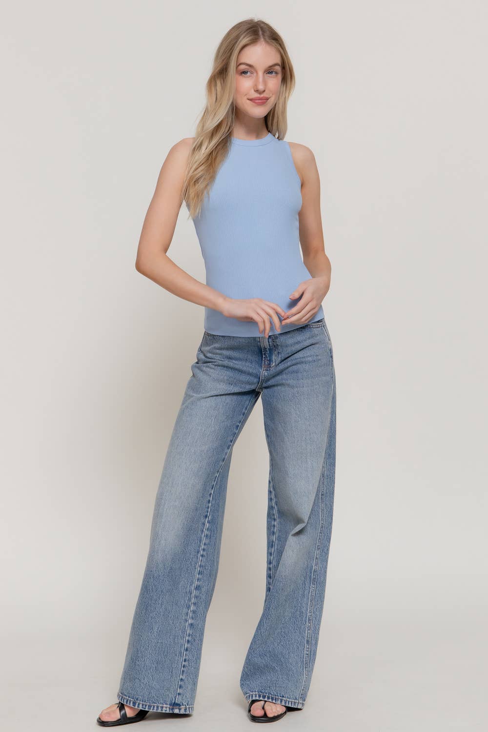 Active Basic | Active USA - Sleeveless Crew Neck Rib Knit Top