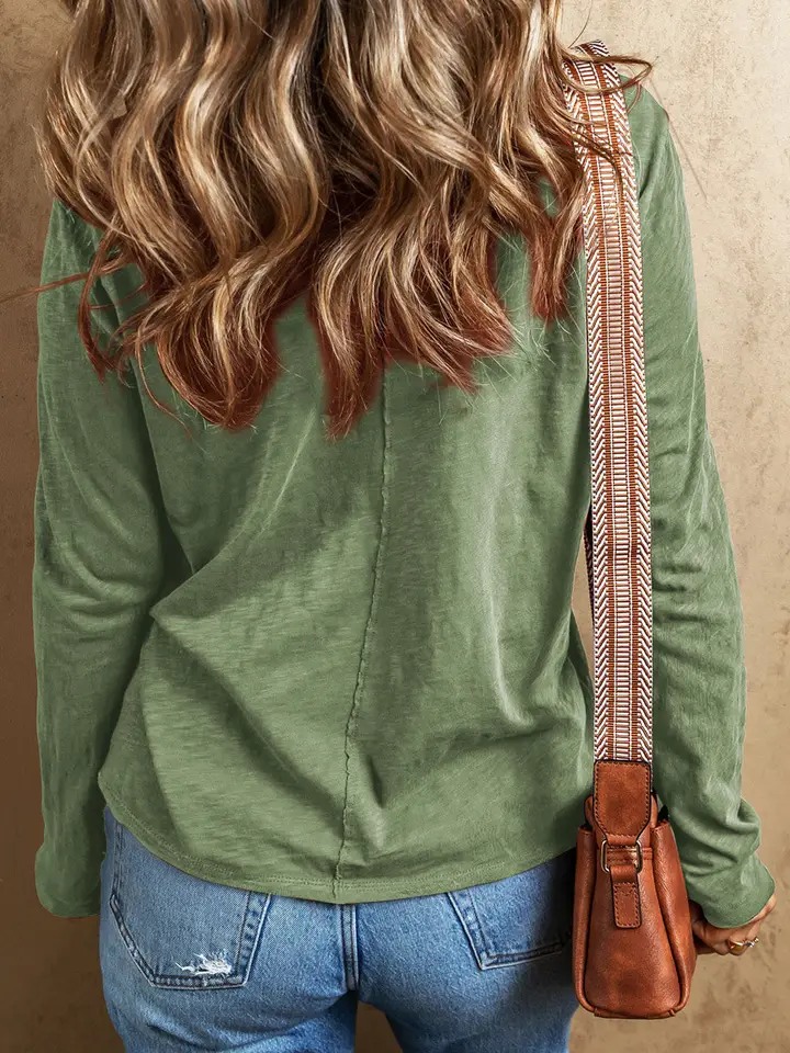 Suhkasana - Grass Green V Neck Long Sleeve Casual Knit Top