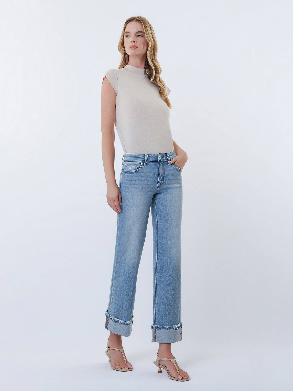 Lovervet by VERVET - MID RISE MEDIUM LIGHT CUFFED SLIM WIDE JEANS LV2181
