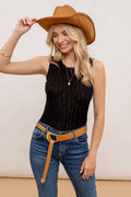 Blu Pepper - ROUND NECK CROCHET SWEATER KNIT TANK TOP