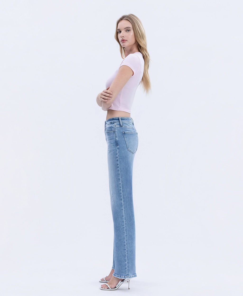 VERVET by FLYING MONKEY - MID RISE FULL LENGTH SLIM WIDE JEANS T7048R