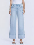 VERVET by FLYING MONKEY - SUPER HIGH RISE LIGHT WASH CUFFED BAGGY WIDE JEANS T6515
