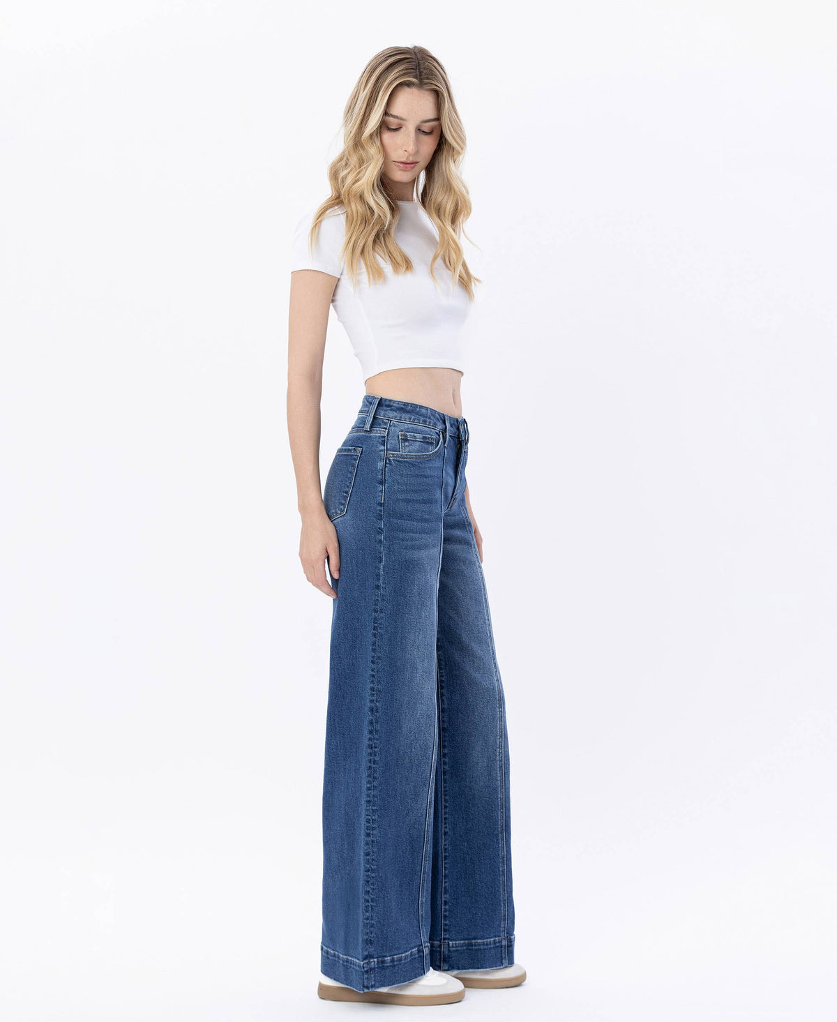 Lovervet by VERVET - HIGH RISE TROUSER HEM WIDE LEG JEANS LV1753