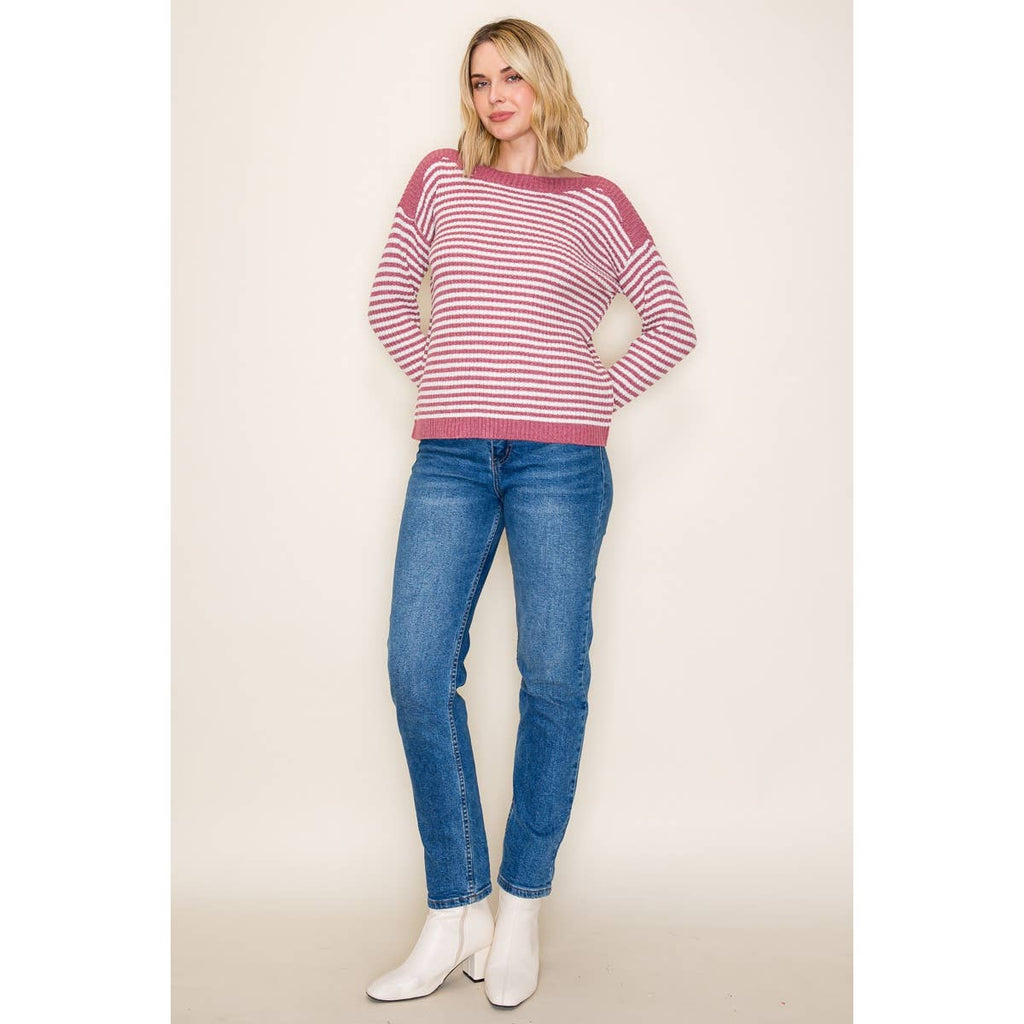 STACCATO - BOAT NECK PULLOVER SWEATER - IVORY/TAUPE
