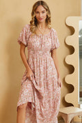 Sweet Lovely by Jen - ROMANTIC FLORAL ELASTIC WAIST MIDI DRESS