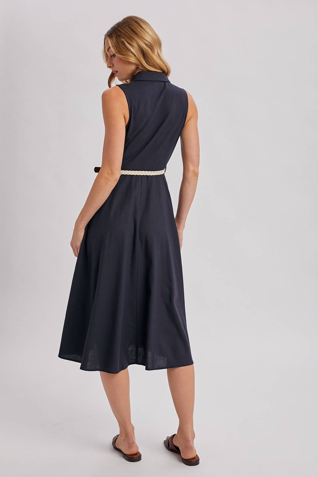 Bluivy - BUTTON DOWN SLEEVELESS BELTED SHIRT MIDI DRESS