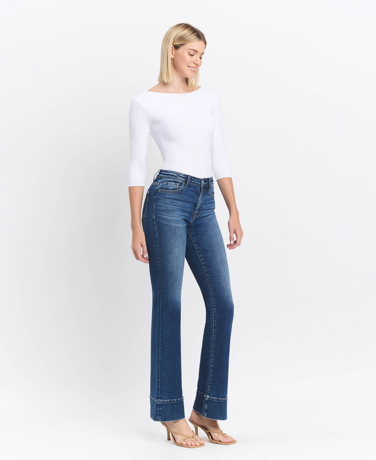 VERVET by FLYING MONKEY - HIGH RISE TROUSER HEM BOOTCUT JEANS T6641