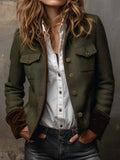 Suhkasana - Women Herringbone Tweed Blazer Velvet Trim Vintage Jacket