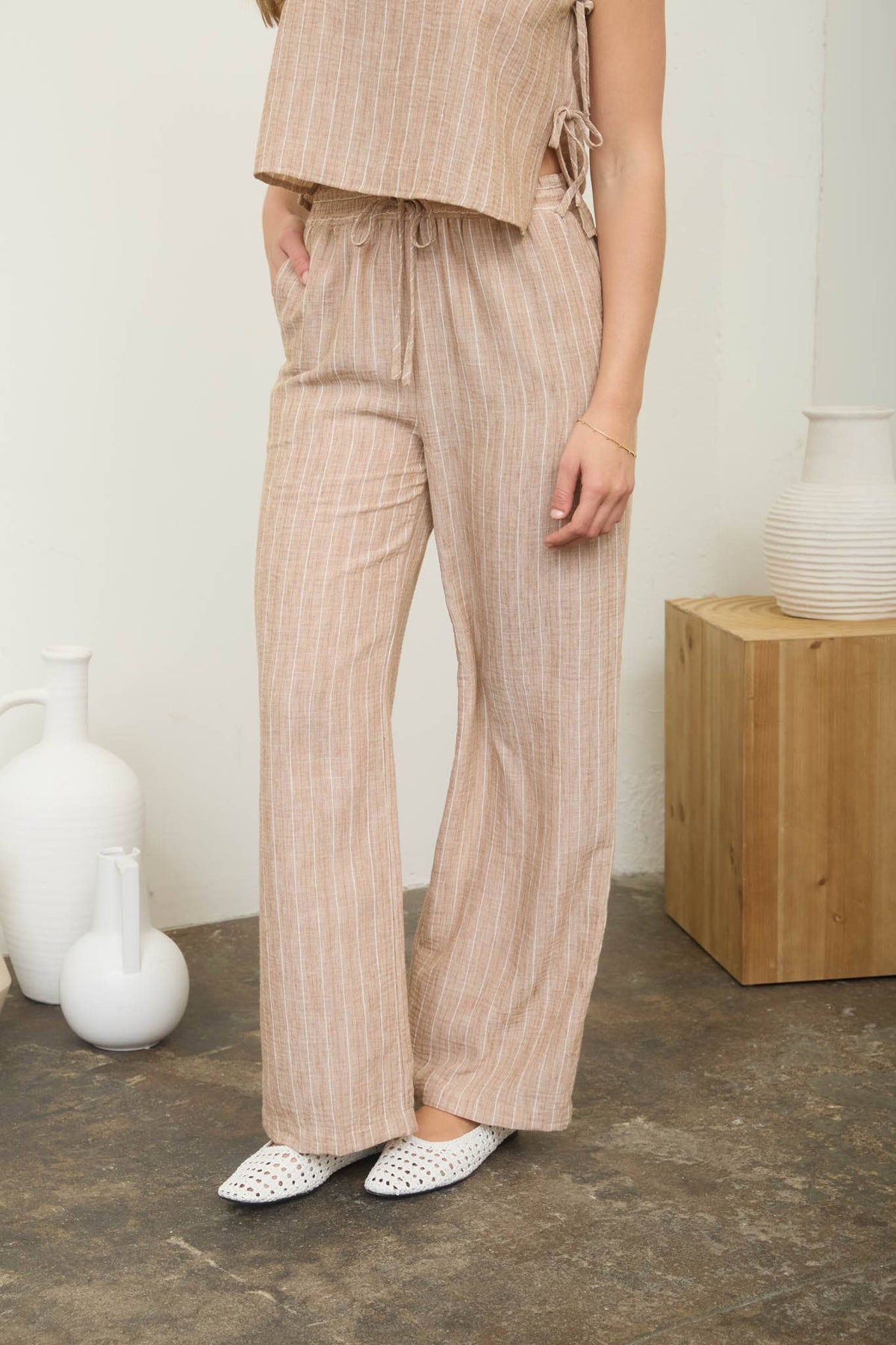 Blu Pepper - STRIPE LINEN DRAWSTRING LOUNGE PANTS