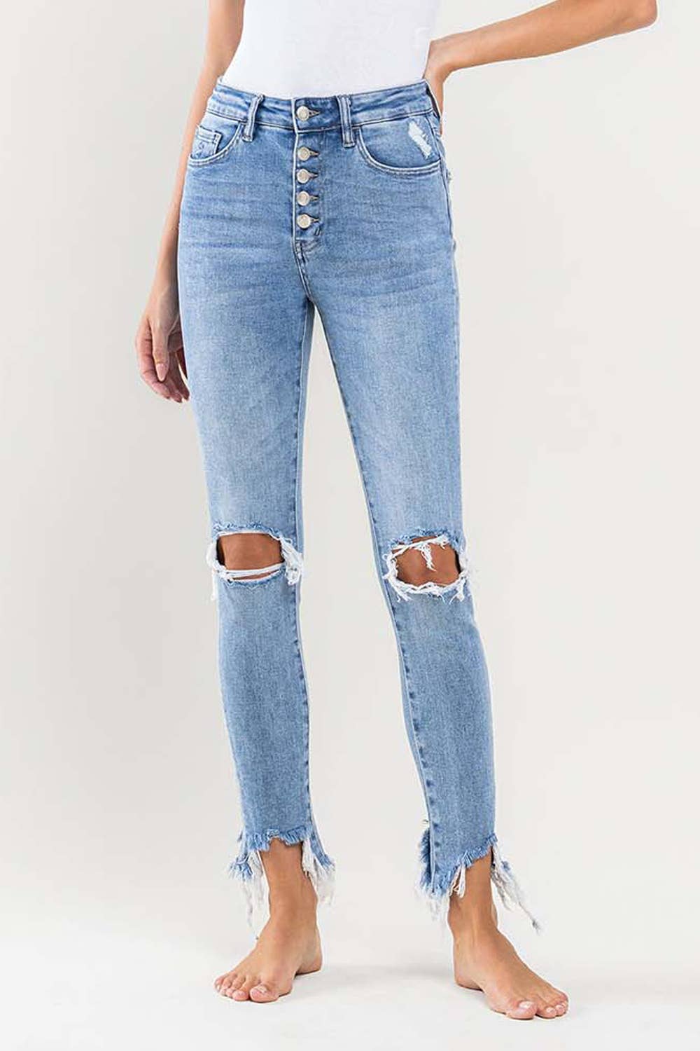 VERVET by FLYING MONKEY - HIGH RISE DISTRESSED BUTTON UP SKINNY JEANS V2844