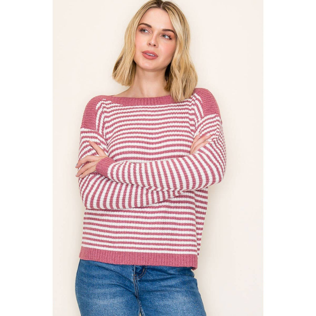 STACCATO - BOAT NECK PULLOVER SWEATER - IVORY/TAUPE