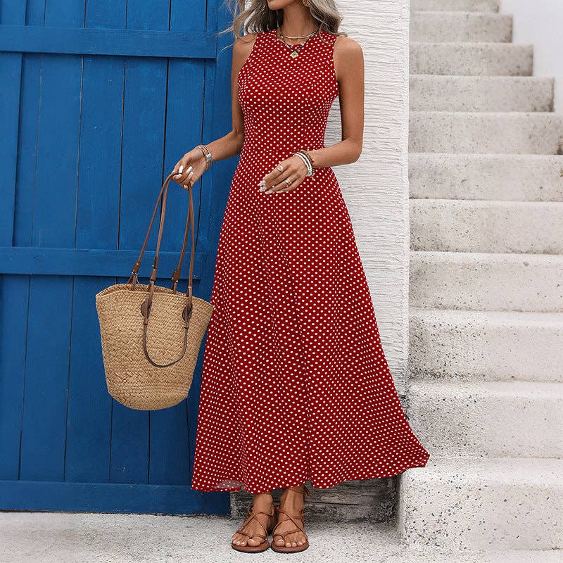 Suhkasana - Polka Dot Sleeveless Maxi Dress Backless Summer