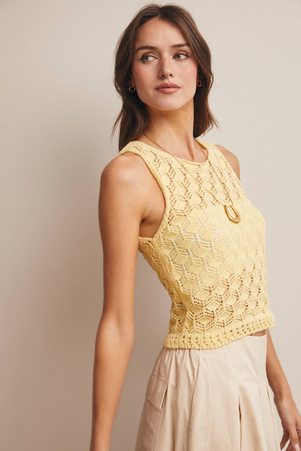 Forte - Sleeveless Crochet Knit Tank Top FSW0048