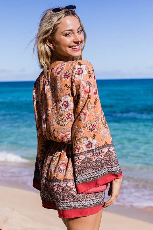 TIMING - Boho Floral Print Summer Romper