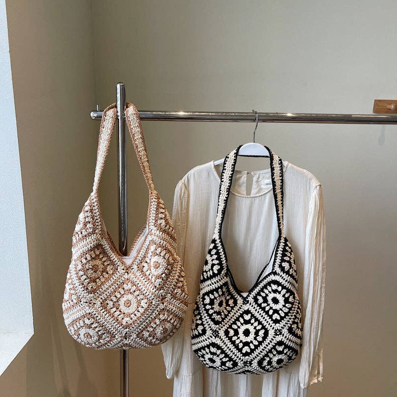 Suhkasana - Crochet Knit Tote Bag Boho Shoulder Bag for Women