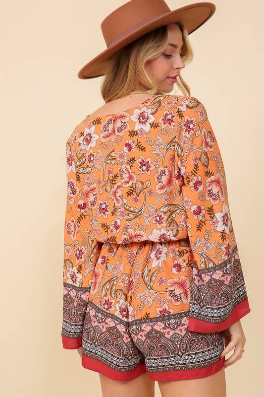 TIMING - Boho Floral Print Summer Romper