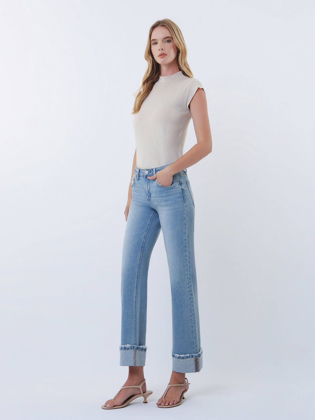 Lovervet by VERVET - MID RISE MEDIUM LIGHT CUFFED SLIM WIDE JEANS LV2181