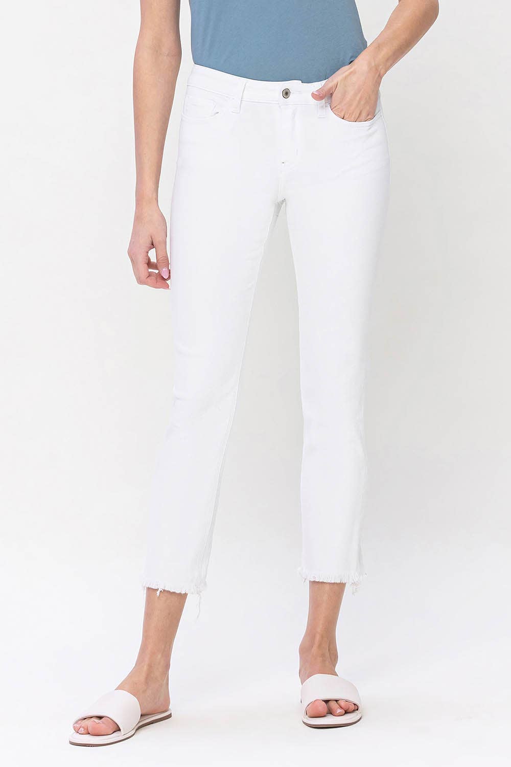 VERVET by FLYING MONKEY - MID RISE CROP STRAIGHT JEANS V3370WH