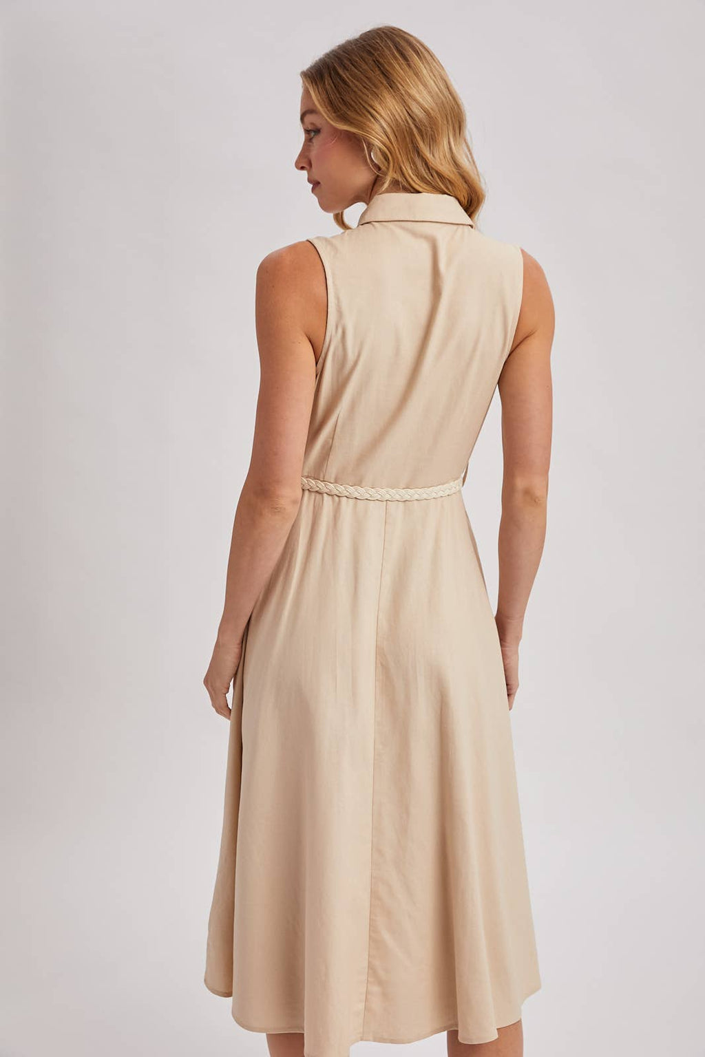 Bluivy - BUTTON DOWN SLEEVELESS BELTED SHIRT MIDI DRESS