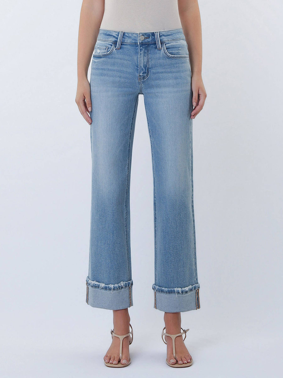 Lovervet by VERVET - MID RISE MEDIUM LIGHT CUFFED SLIM WIDE JEANS LV2181
