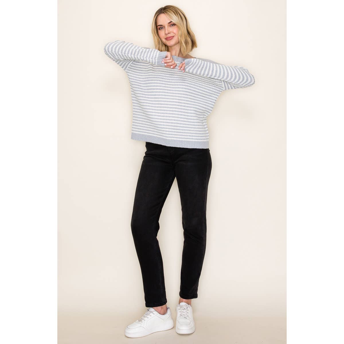 STACCATO - BOAT NECK PULLOVER SWEATER - IVORY/TAUPE