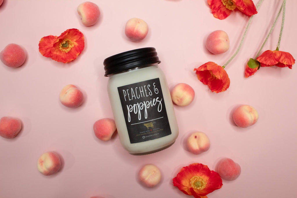 Milkhouse Candle Company - 13 oz Mason Jar Candle: Peaches & Poppies