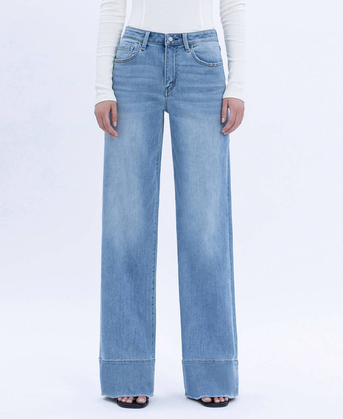 VERVET by FLYING MONKEY - HIGH RISE RAW HEM WIDE A LINE JEANS T6596