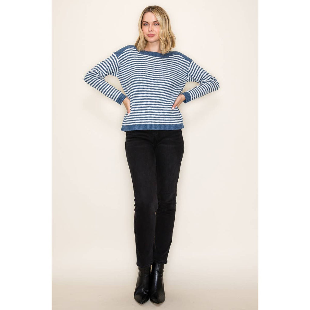 STACCATO - BOAT NECK PULLOVER SWEATER - IVORY/TAUPE