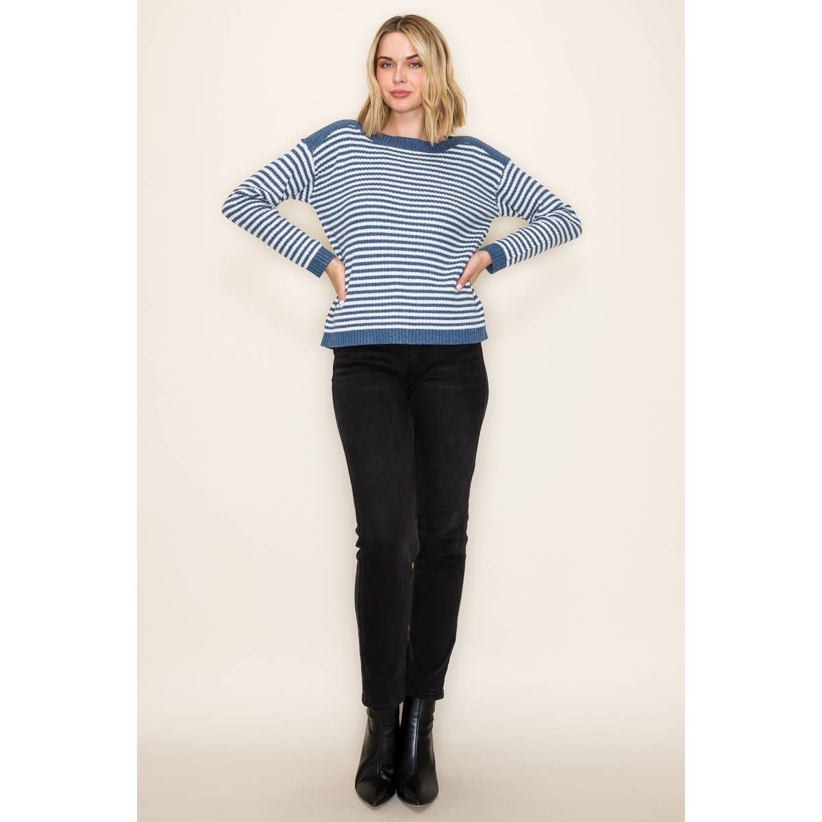 STACCATO - BOAT NECK PULLOVER SWEATER - IVORY/TAUPE