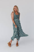 Three Bird Nest - Smitten Smocked Ruffle Maxi Dress - Green