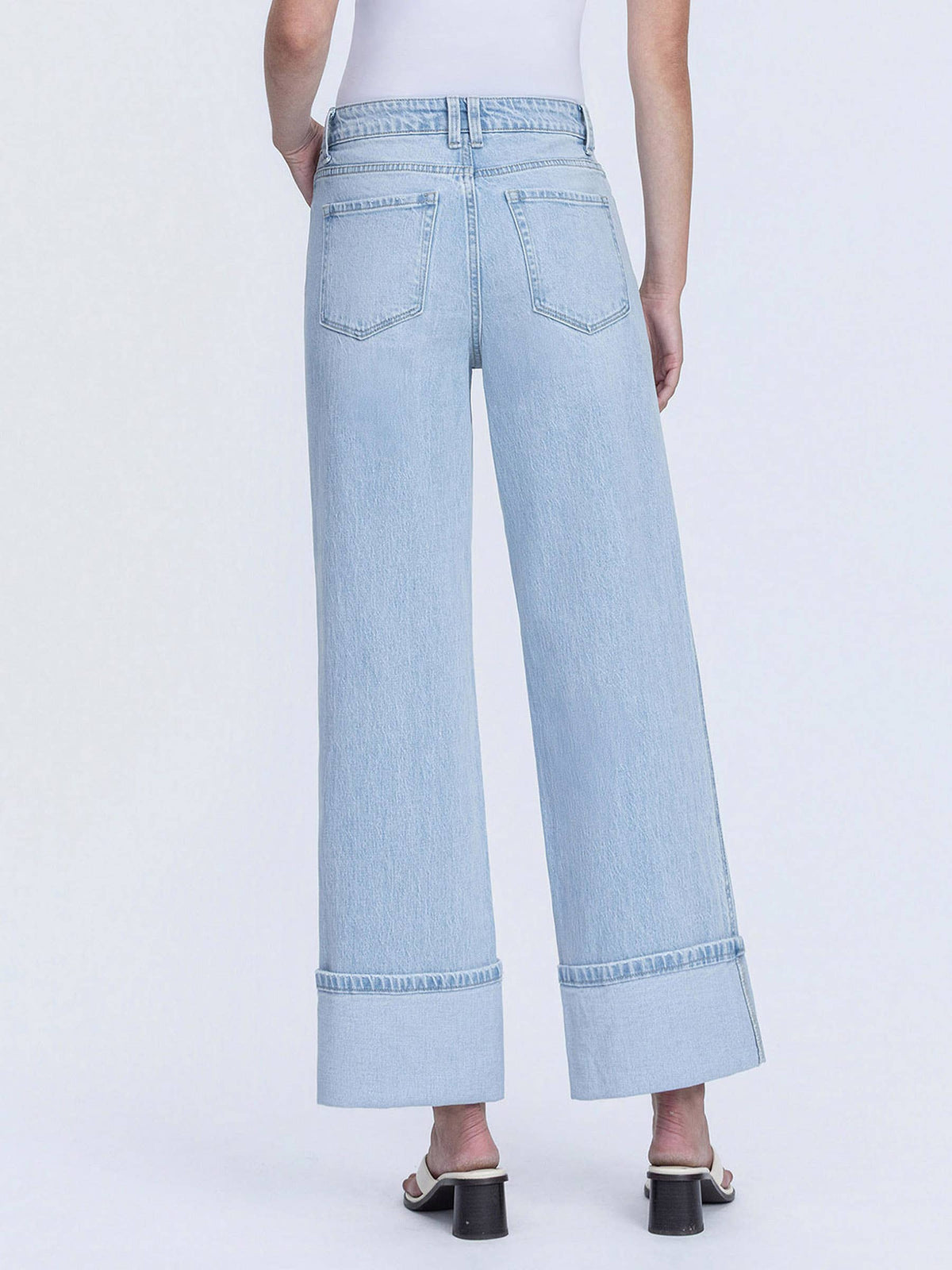 VERVET by FLYING MONKEY - SUPER HIGH RISE LIGHT WASH CUFFED BAGGY WIDE JEANS T6515
