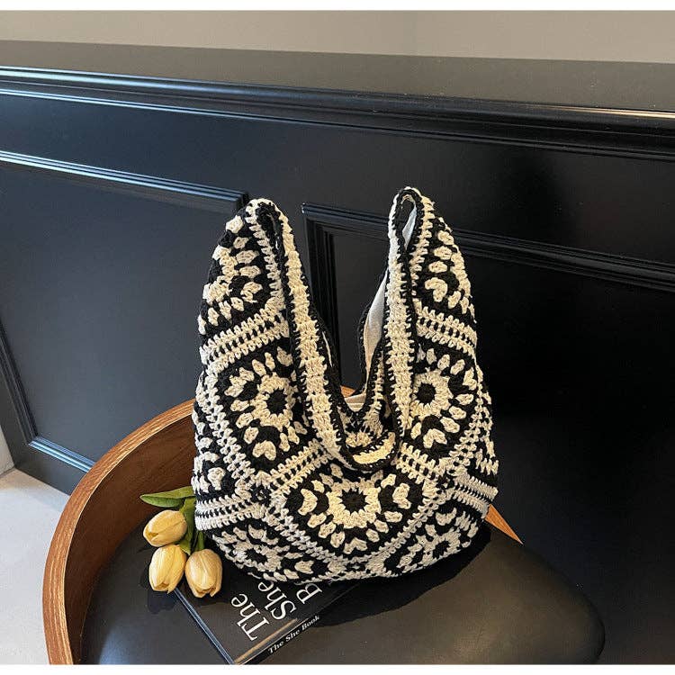 Suhkasana - Crochet Knit Tote Bag Boho Shoulder Bag for Women