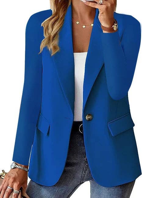 Suhkasana - Women's Business Casual Blazer Long Sleeve Single Button - Blk