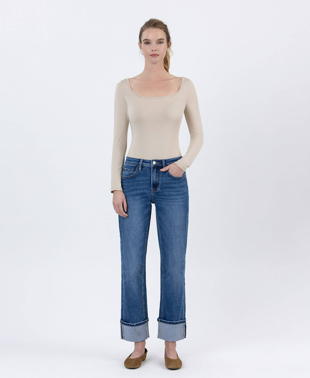 Lovervet by VERVET - HIGH RISE CUFFED ANKLE STRAIGHT JEANS LV1608