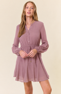 Long Sleeve Henley Style Ruffle Mini Dress