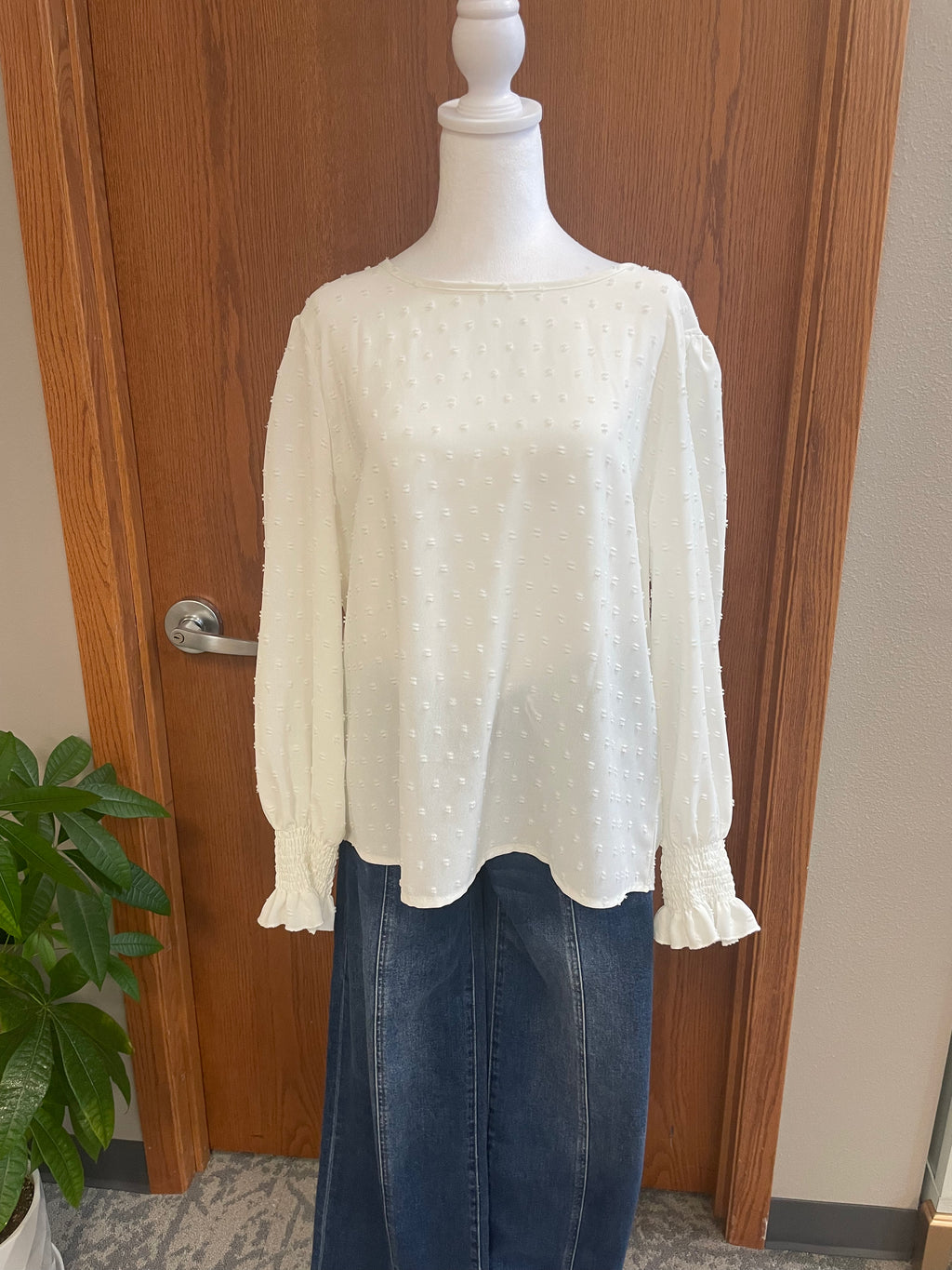 White Long Sleeve Top w/ Dots