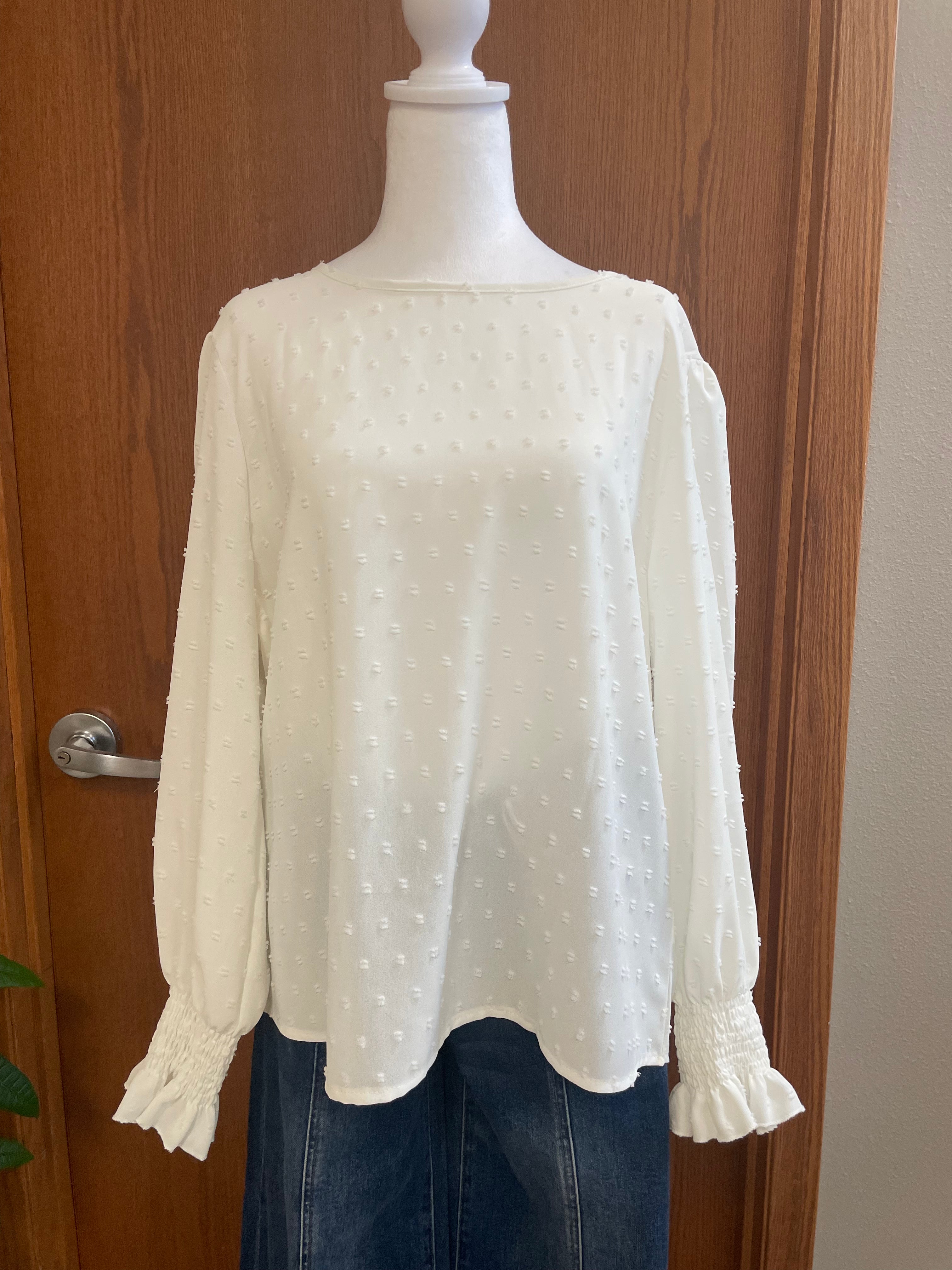 White Long Sleeve Top w/ Dots