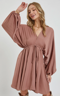 Sweet Lovely by Jen - SATIN V NECK PLEATED DRESS