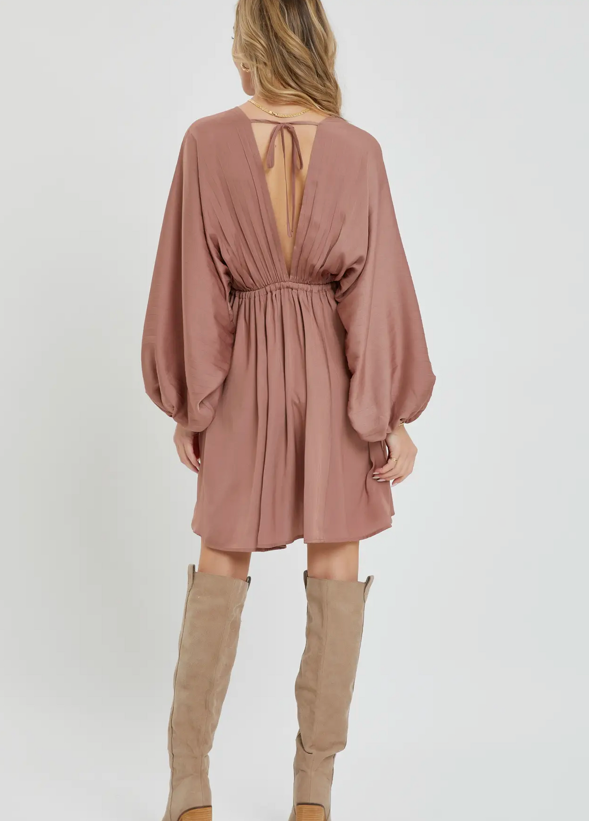Sweet Lovely by Jen - SATIN V NECK PLEATED DRESS