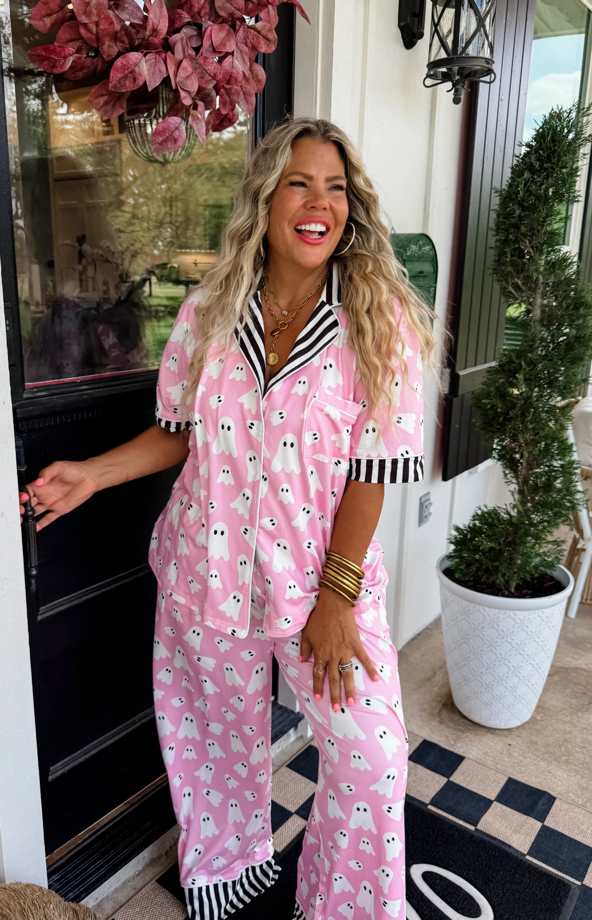 Wicked Cozy Luxe Pj Sets - Pink Ghost