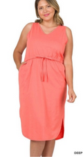 Zenana - Drawstring Sleeveless Dress