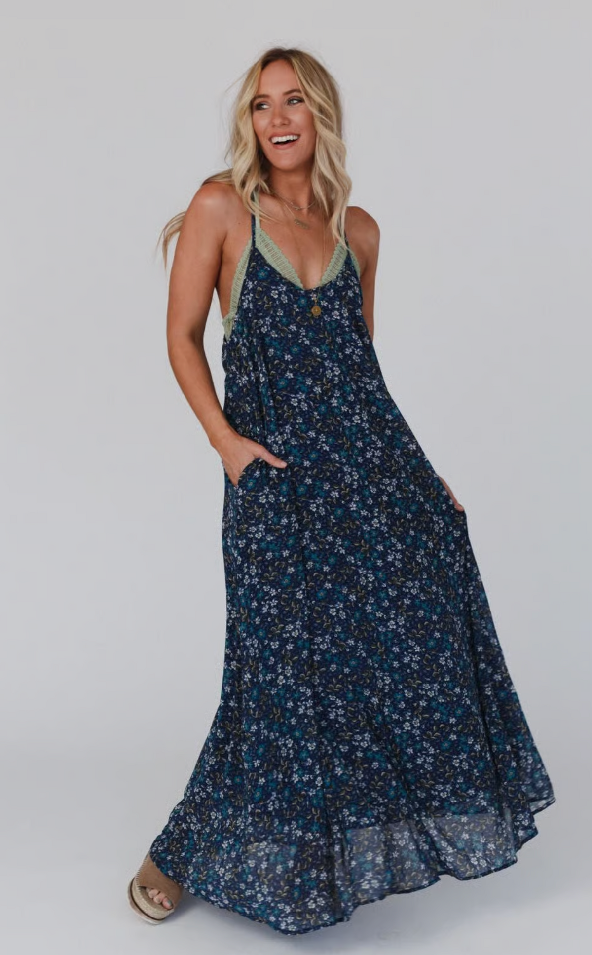 Three Bird Nest - Oasis Pocket Maxi Dress - Navy Floral